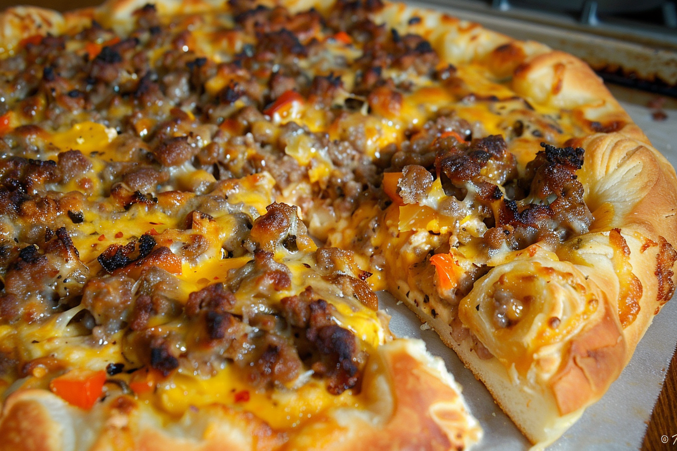 Sausage Gravy Crescent Roll Breakfast Pizza