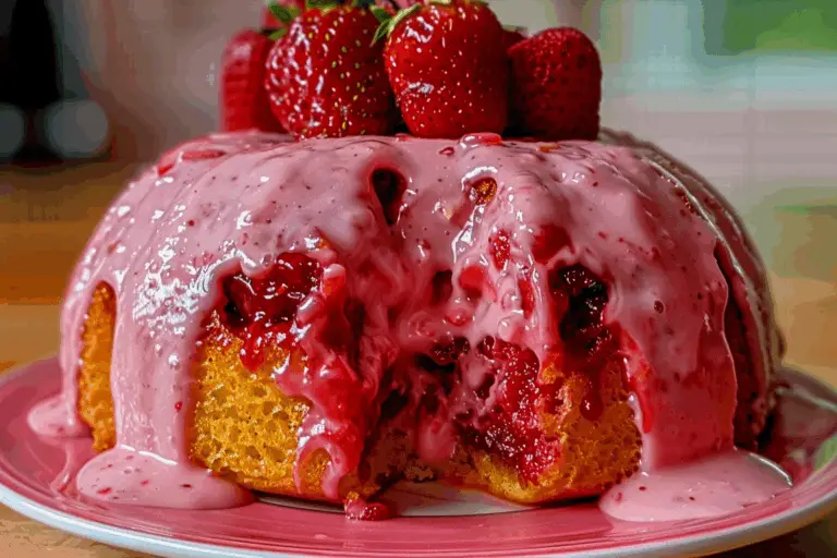 Strawberry Honeybun Cake with Strawberry Cream Icing