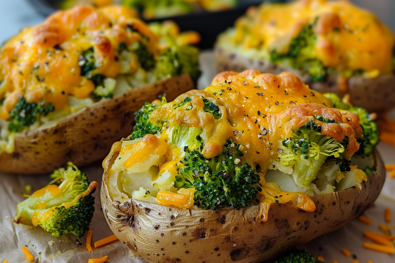 Broccoli and Cheddar Stuffed Baked Potatoes