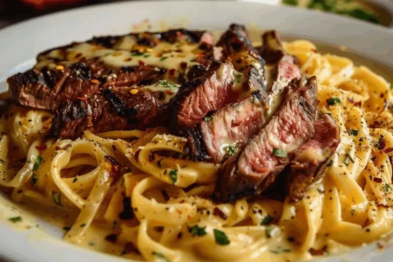 Spicy Cajun Steak with Creamy Fettuccine Alfredo