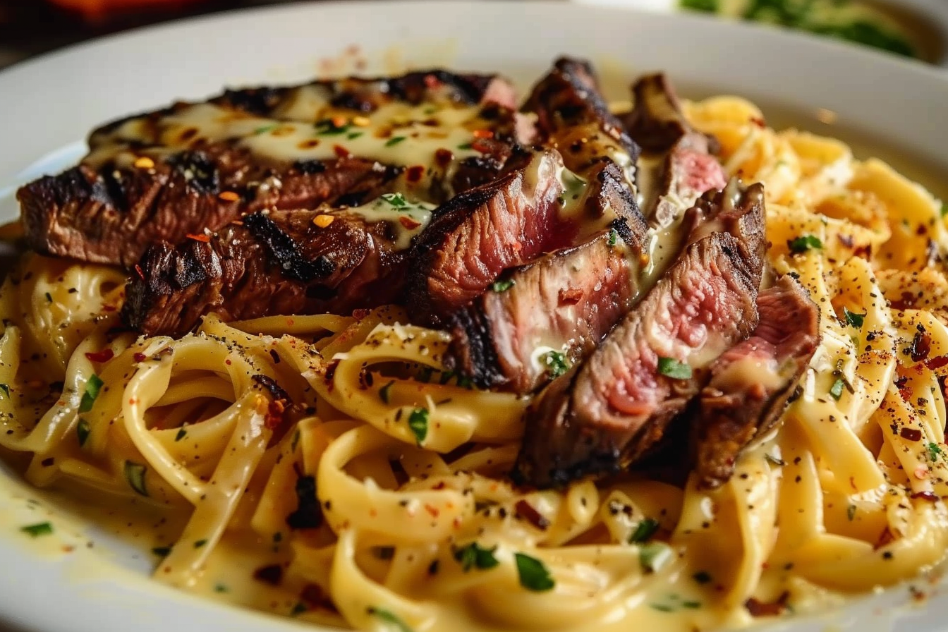 Spicy Cajun Steak with Creamy Fettuccine Alfredo