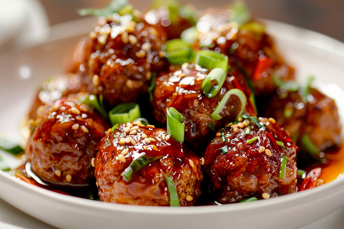 Sticky Gochujang Chicken Meatballs with Scallions and Sesame