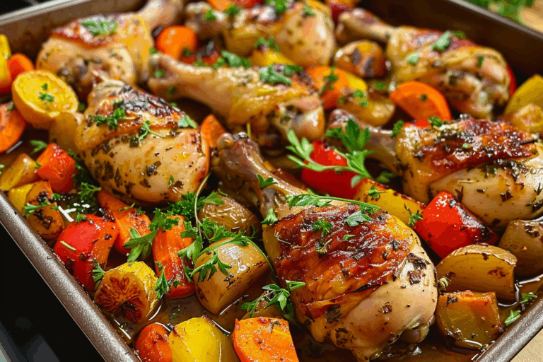 Baked Herb Chicken Drumsticks with Roasted Vegetables