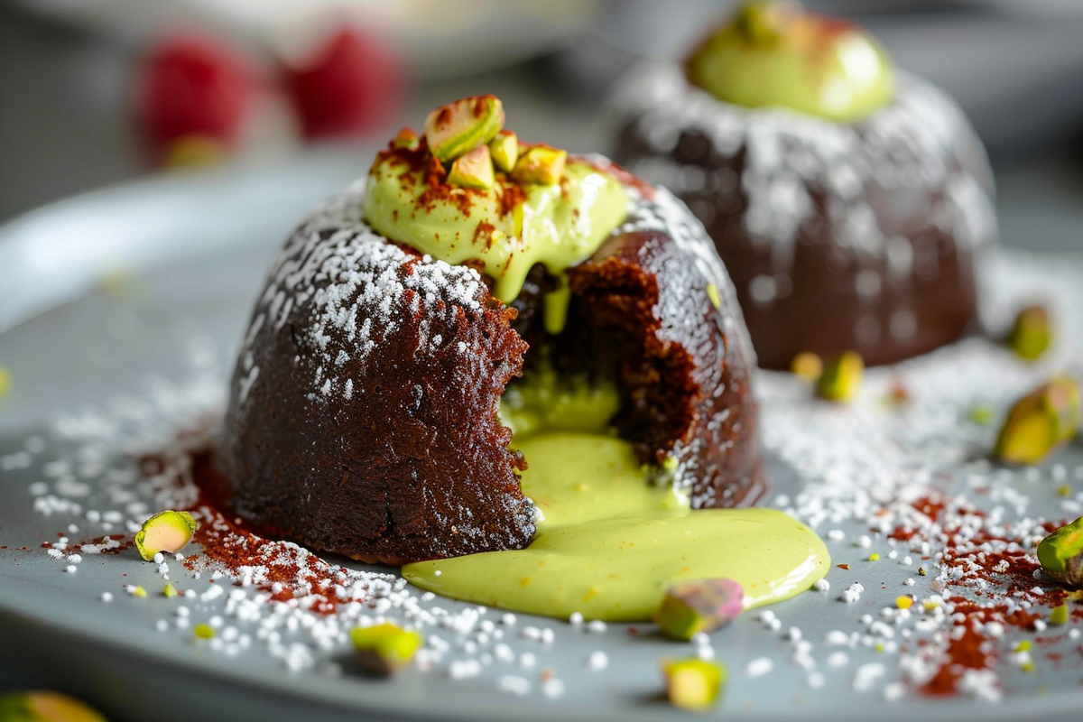 Hidden Heart Lava Cakes with Pistachio Cream Core