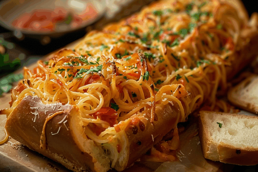 Spaghetti-Stuffed Garlic Bread