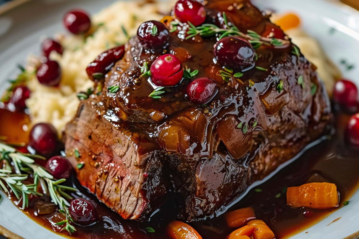 Slow-Braised Beef Roast with Cranberry Balsamic Glaze