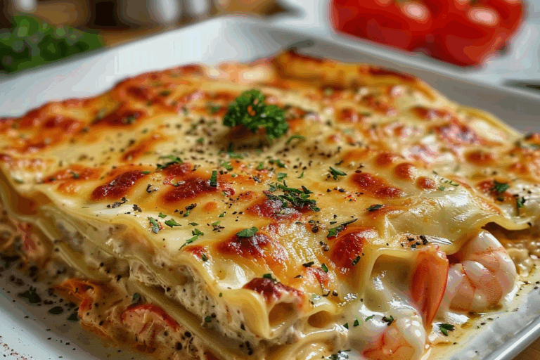 Seafood Lasagna with Creamy White Sauce