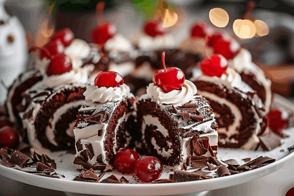 Black Forest Chocolate Swiss Roll Cake