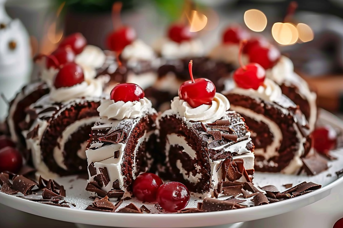 Black Forest Chocolate Swiss Roll Cake