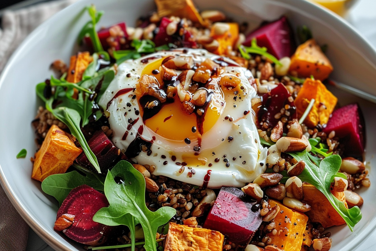 Sweet Potato Beet & Burrata Grain Bowl