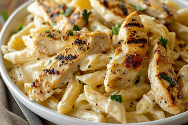 Ultimate Creamy Chicken Alfredo Pasta with Grilled Chicken Strips