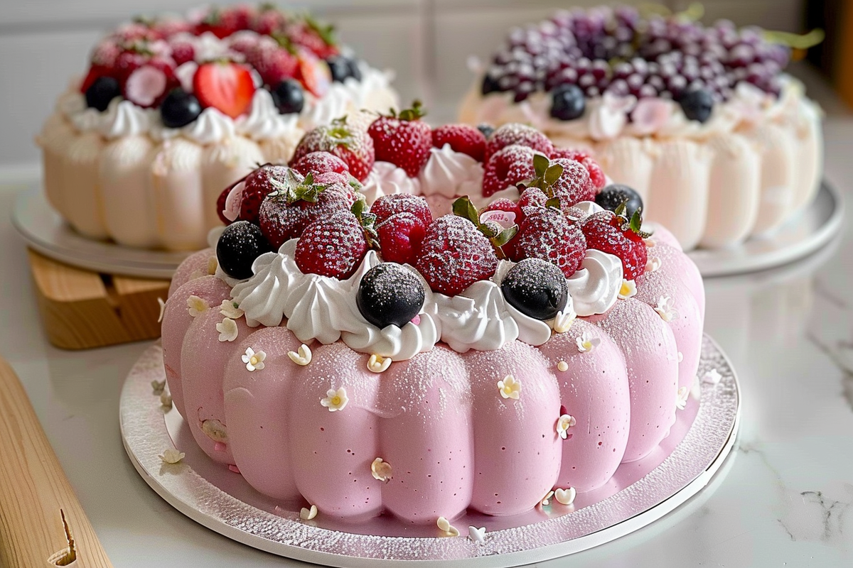 Vanilla Berry Mousse Ring Cake with Velvet Effect