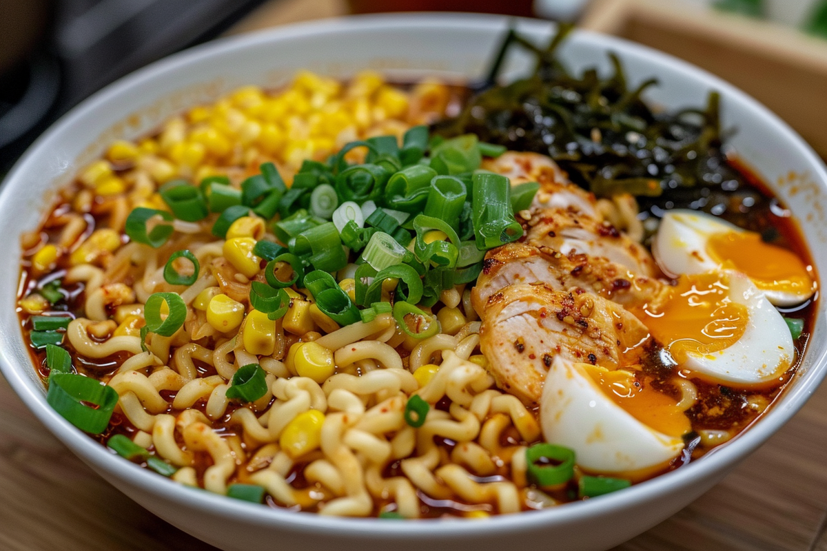 10-Minute Chicken Corn and Kimchi Ramen