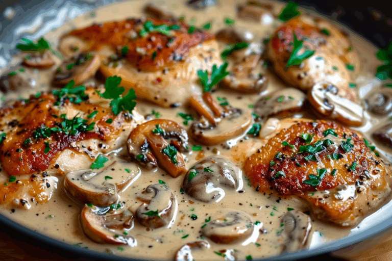 Creamy Asiago and Mustard Chicken and Mushroom Skillet
