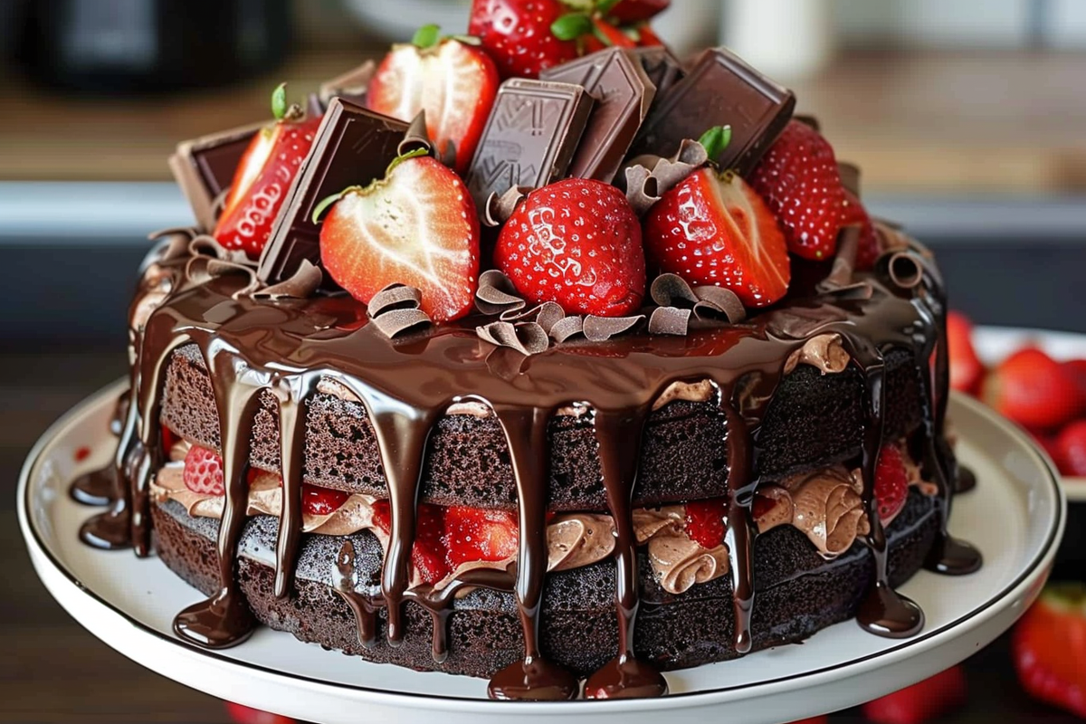 Chocolate Strawberry Drip Cake