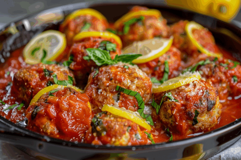 Lemon Ricotta Meatballs in Lemony Tomato Sauce