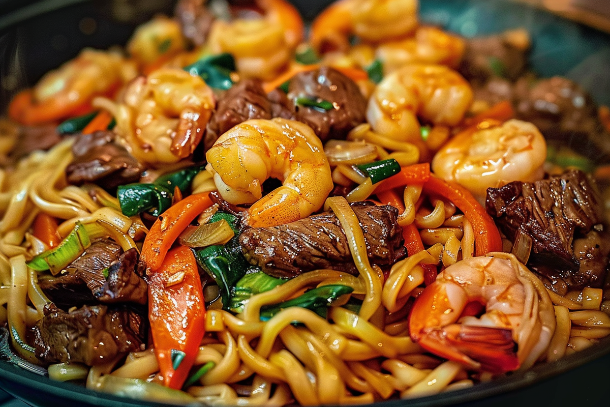 Steak and Shrimp Stir-Fried Noodles