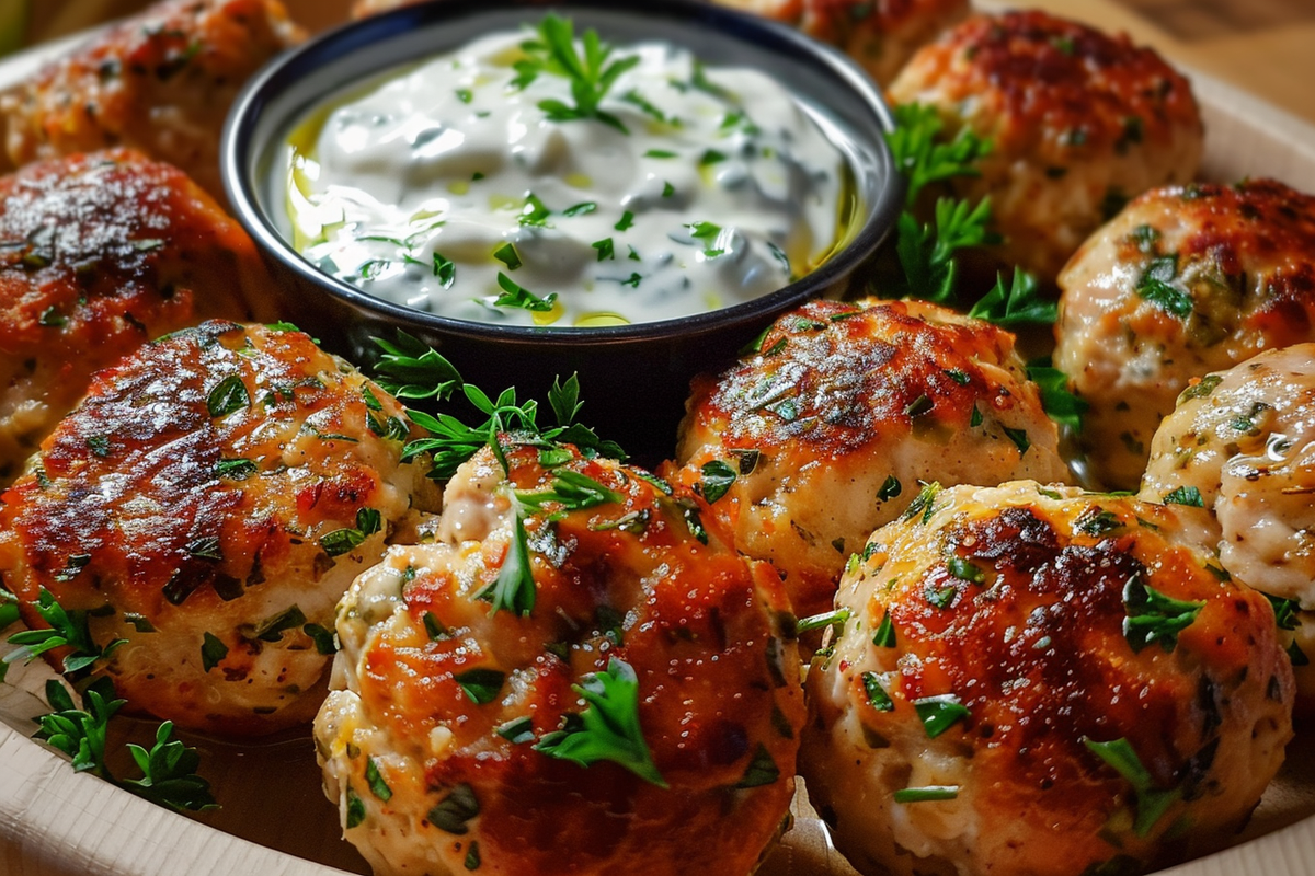 Ricotta & Lemon Turkey Meatballs with Herb Yogurt Dip