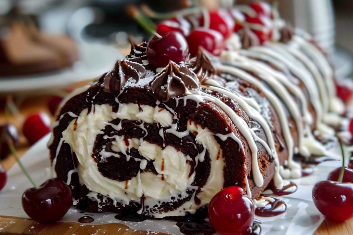 Chocolate Cherry Roll Cake Delight