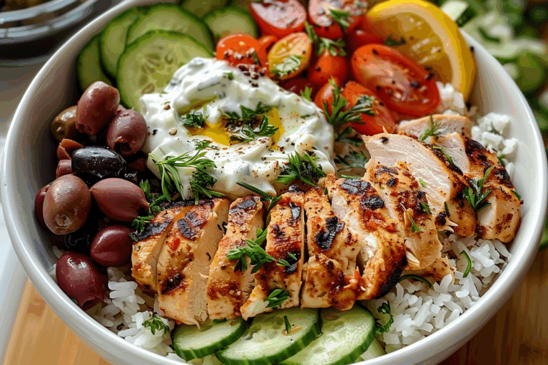 Ultimate Greek Chicken Power Bowl with Tzatziki and Rice