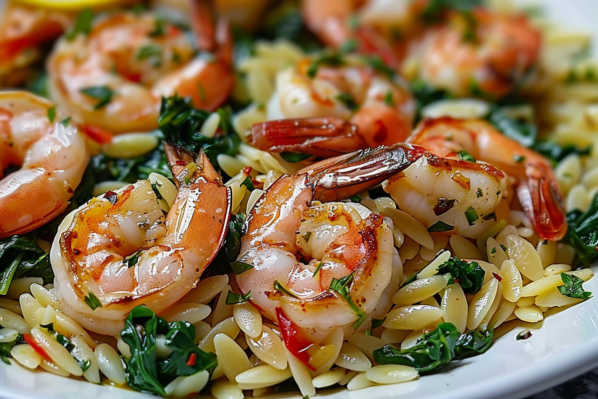 Lemon Garlic Shrimp with Spinach Orzo