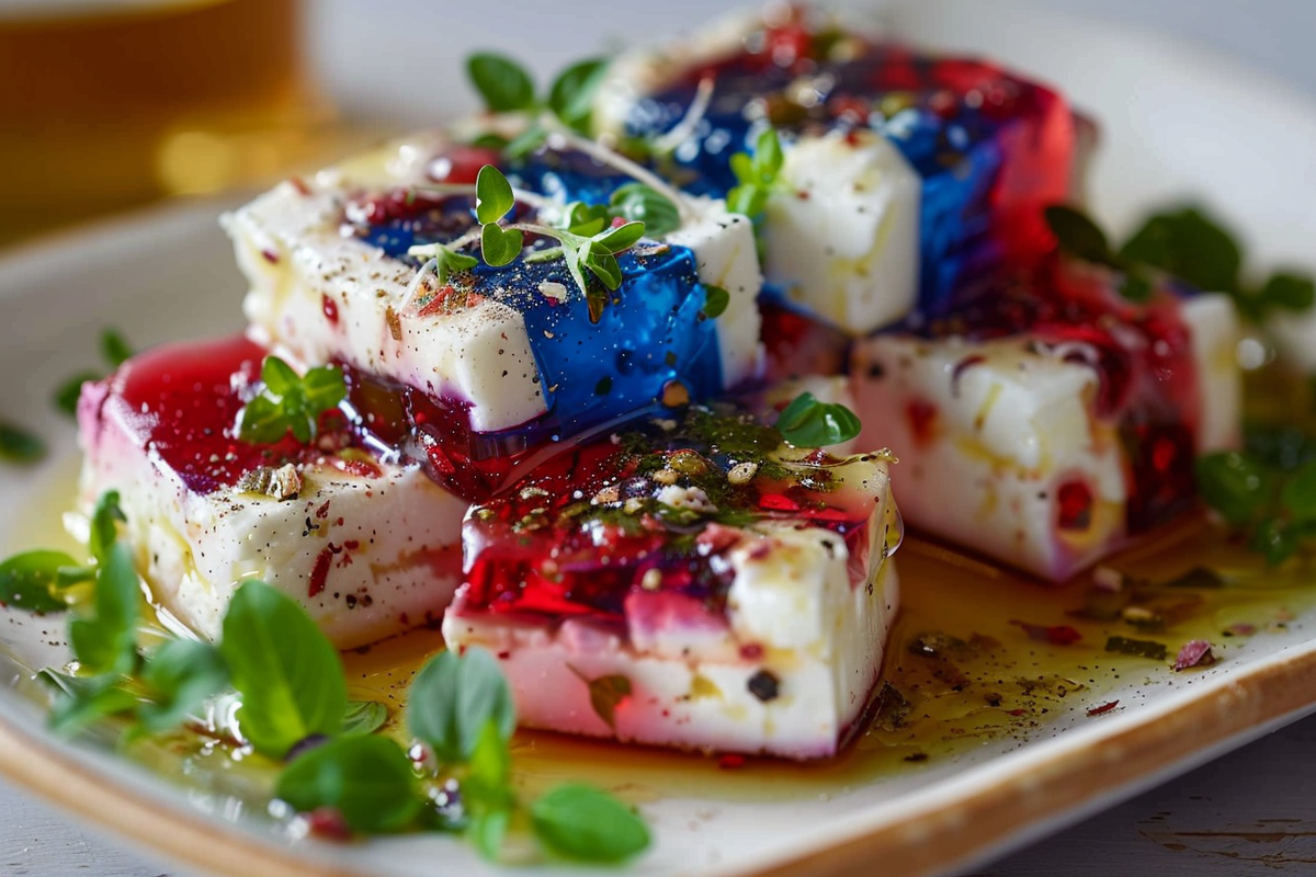 Kool-Aid Marinated Feta Cubes in Electric Olive Oil