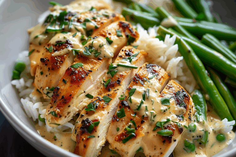 Ultimate Creamy Herb Chicken with Rice and Fresh Green Beans