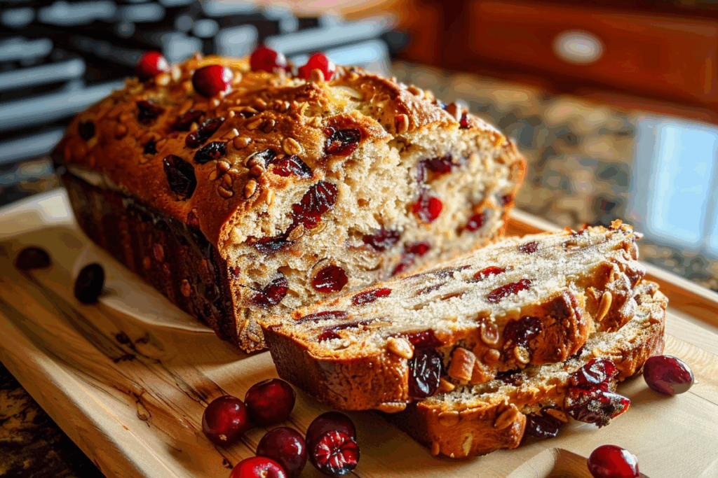 No-Knead Cinnamon Cranberry Breakfast Loaf