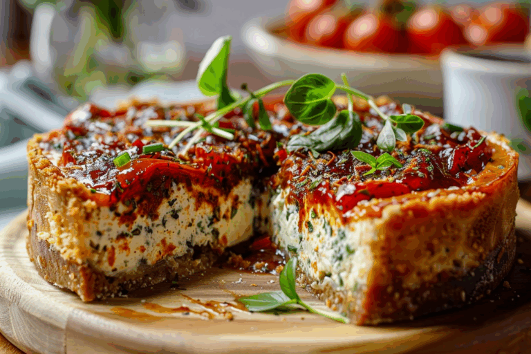 Savory Cheesecake with Roasted Tomato Jam & Parmesan Crust