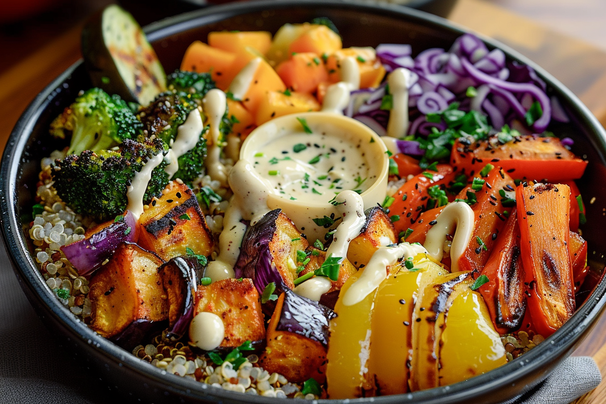 Roasted Vegetable & Quinoa Bowl with Lemon Tahini Drizzle