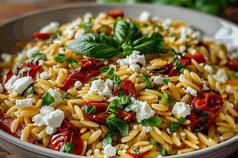 Roasted Red Pepper & Feta Orzo with Fresh Basil