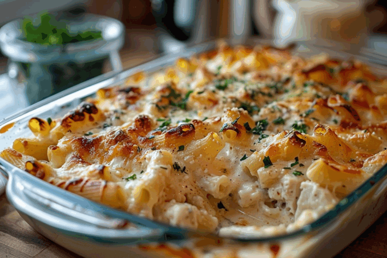Creamy Garlic Parmesan Chicken Pasta Bake