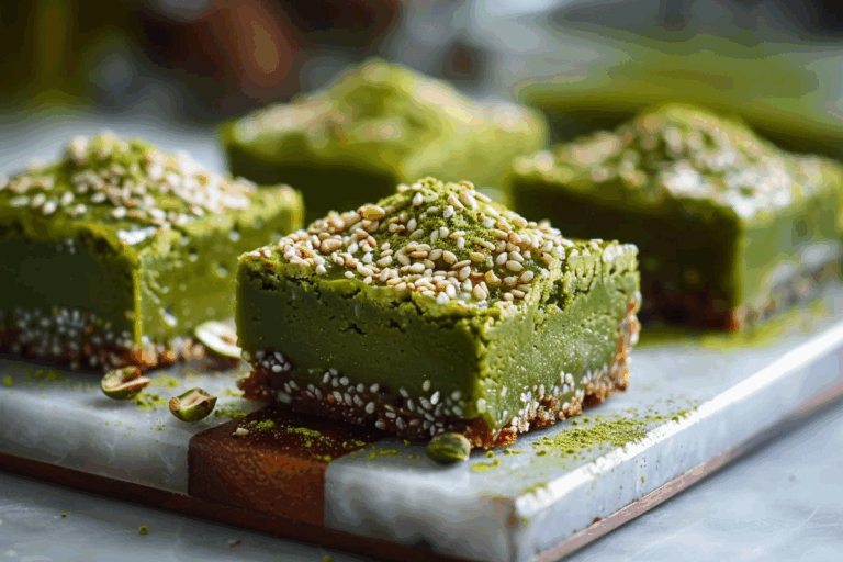 Pistachio Matcha Miso Bars with Toasted Sesame Crust