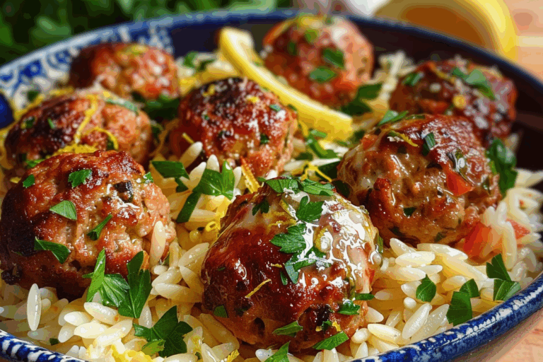 Baked Ricotta Lemon Meatballs over Orzo Salad