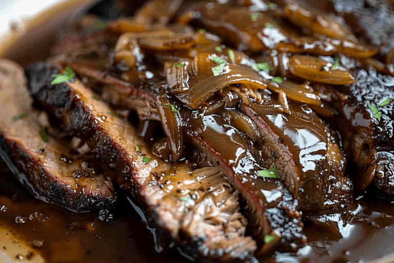 Slow Cooker Brisket with Balsamic Onion Gravy