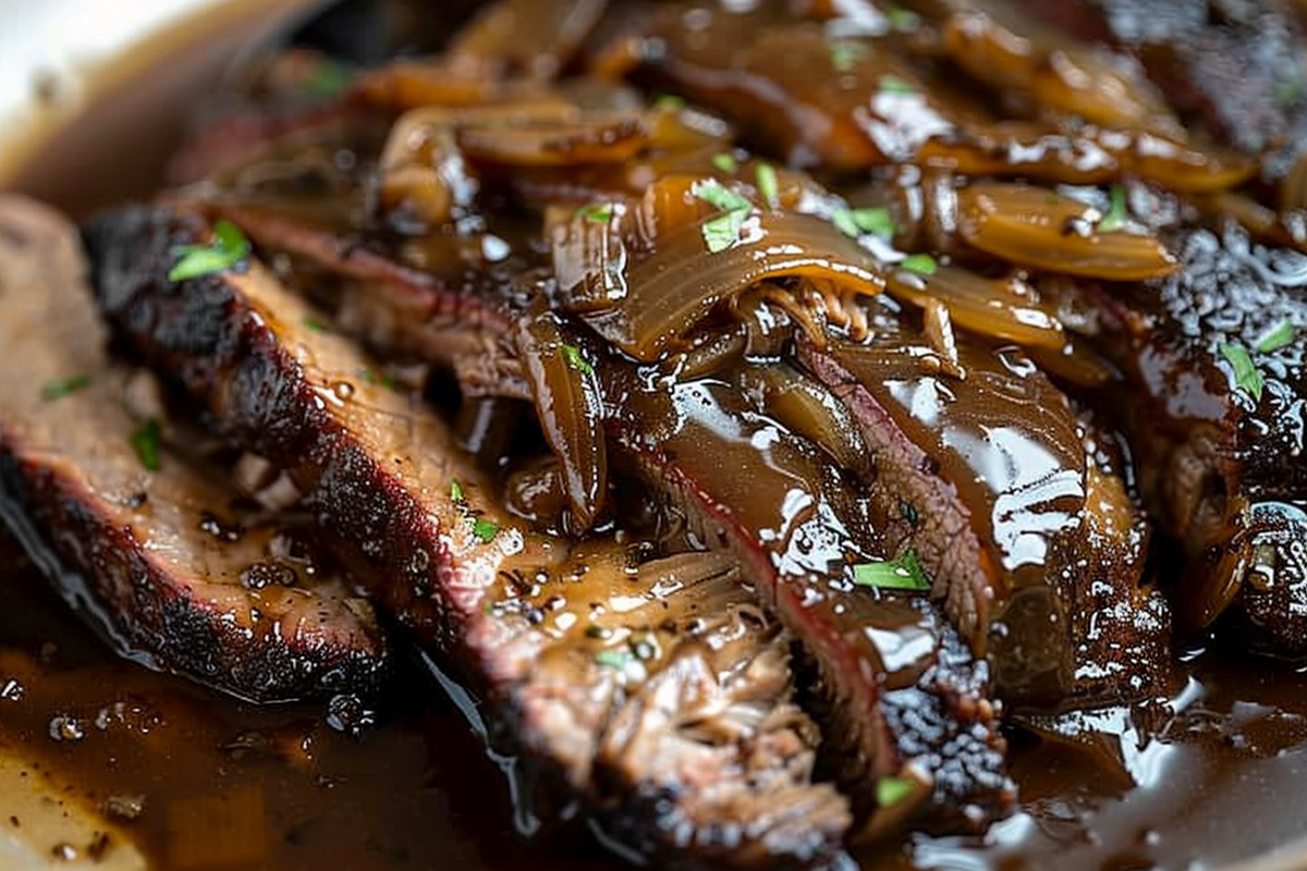 Slow Cooker Brisket with Balsamic Onion Gravy