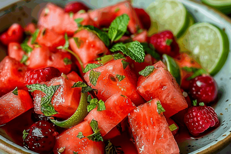Watermelon Fruit Salad with Lime Mint Dressing