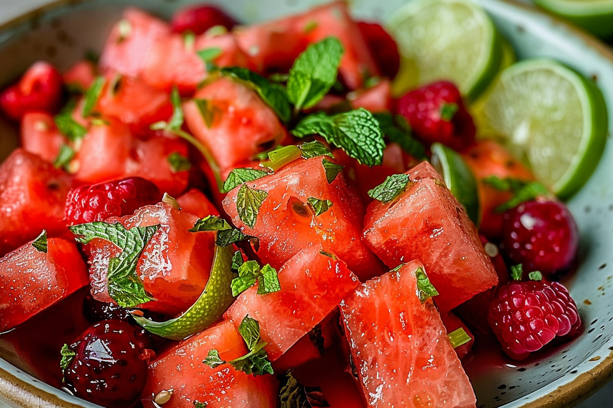 Watermelon Fruit Salad with Lime Mint Dressing