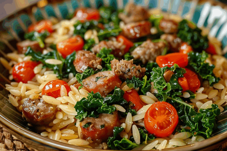 Sausage Beef Kale & Cherry Tomato Orzo