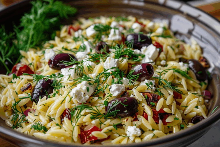 Greek Lemon Orzo Pasta with Olives Feta & Fresh Dill