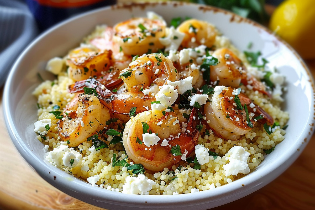 Lemon Garlic Shrimp Bowls with Feta Couscous