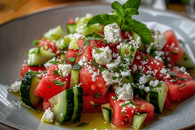 Watermelon Cucumber Mint Salad with Feta