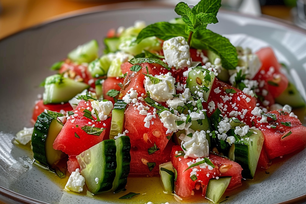 Watermelon Cucumber Mint Salad with Feta