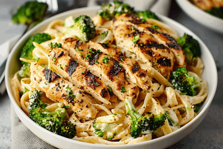 Grilled Chicken Alfredo with Fresh Broccoli & Fettuccine