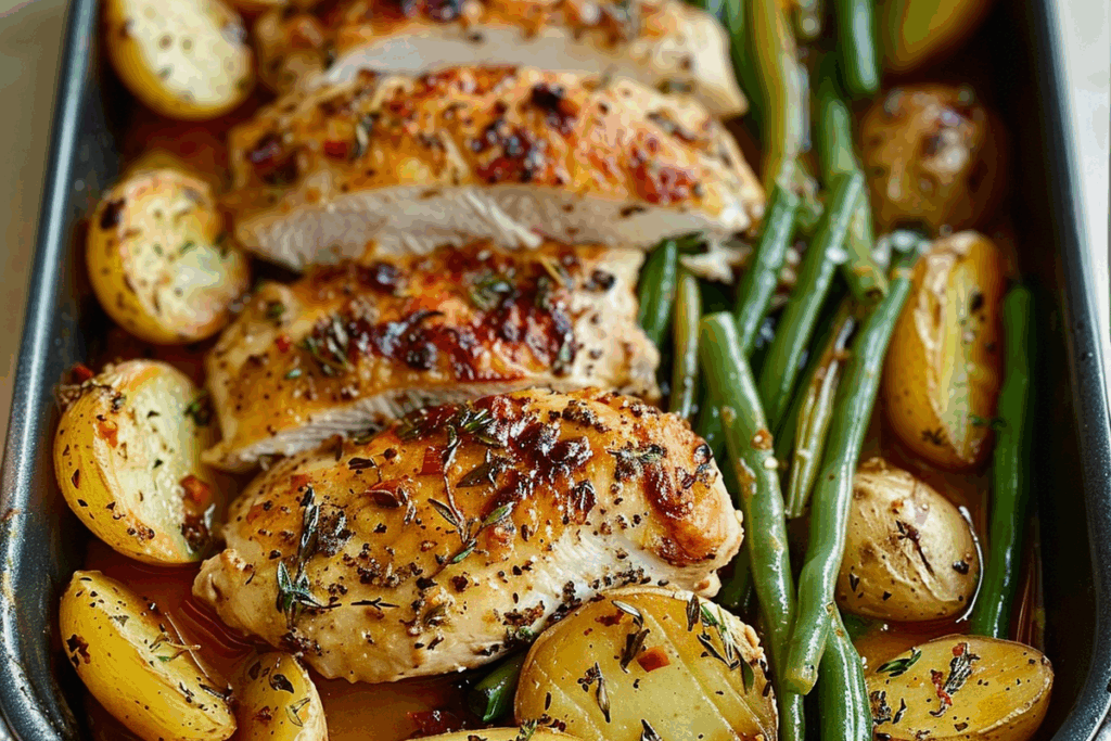 Epic One-Pan Garlic Herb Chicken with Crispy Potatoes and Green Beans