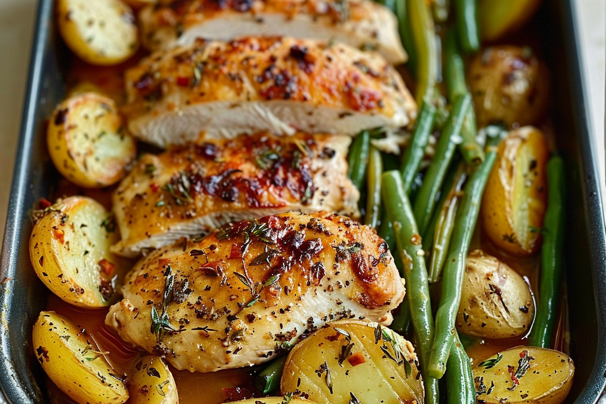 Epic One-Pan Garlic Herb Chicken with Crispy Potatoes and Green Beans