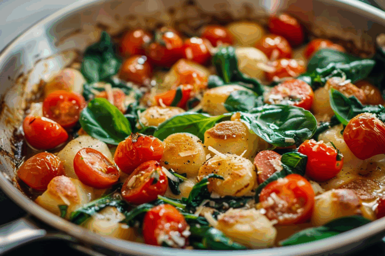 One-Pan Gnocchi with Cherry Tomatoes Spinach & Mozzarella