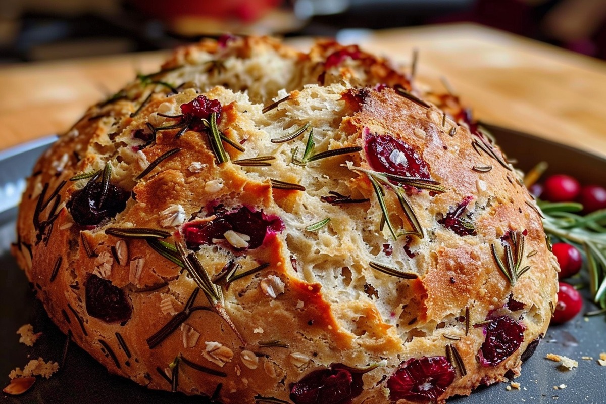 No-Knead Rosemary Cranberry Bread
