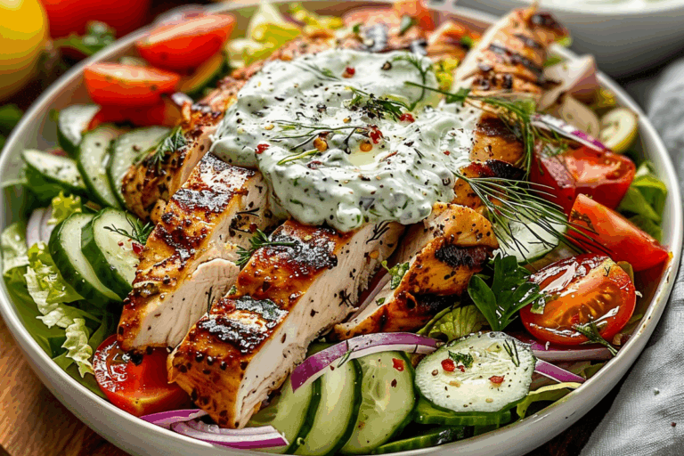 Fresh And Flavorful Greek Chicken Salad With Homemade Tzatziki