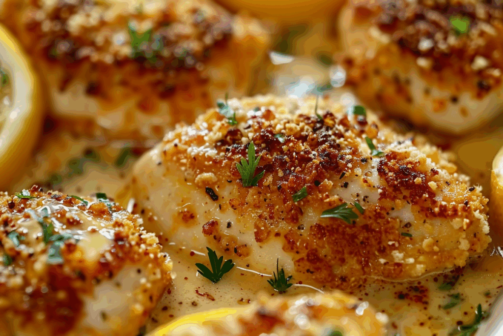Crispy Lemon Parmesan Chicken with Butter Sauce